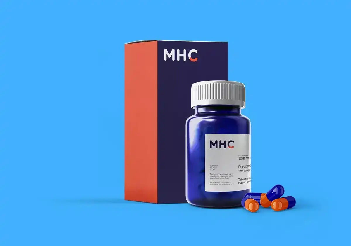 Bottles Medication for Sexual Dysfunction Treatment Showing Discreet Packaging - Men's Health Clinic