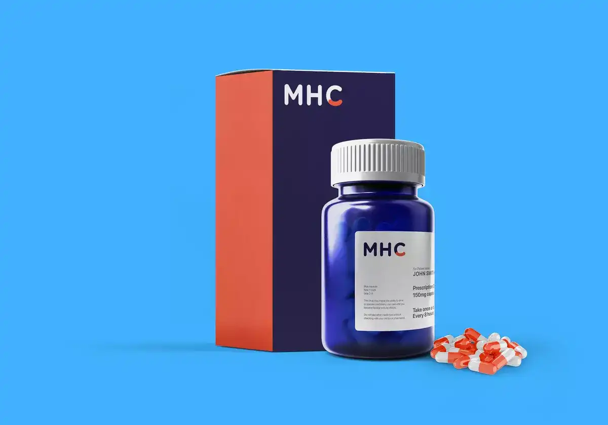 Bottles Medication for Sexual Dysfunction Treatment Showing Discreet Packaging - Men's Health Clinic